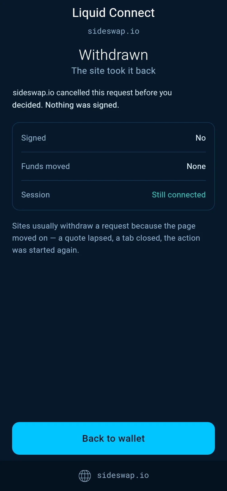 Withdrawn, the site took it back, with Signed No and Funds moved None.